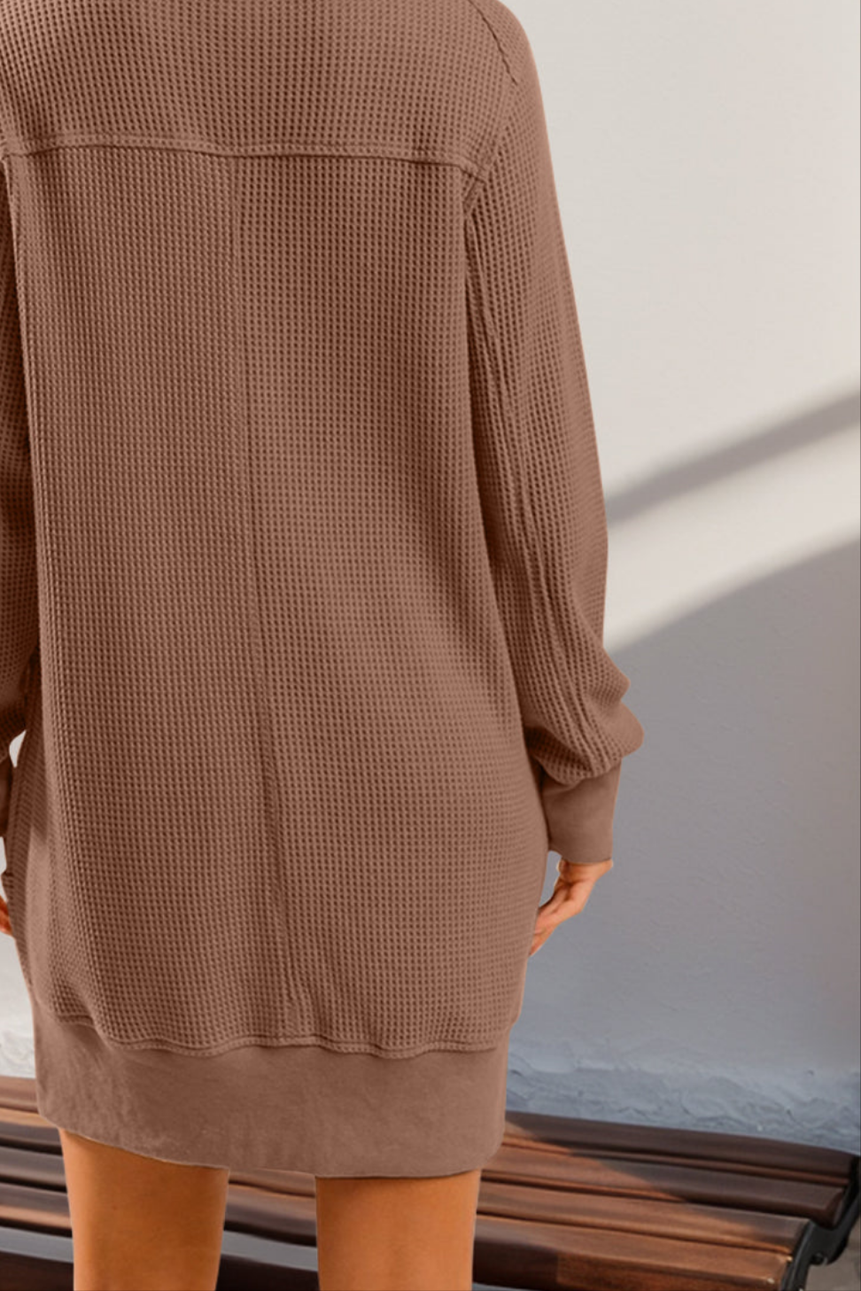 baggy fit Waffle Long Sleeve Mini Dress brown color loose fit long sleeve new arrival
