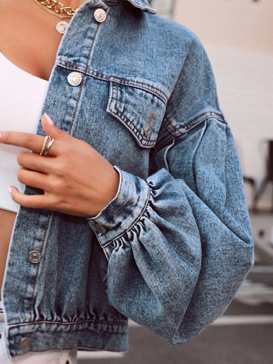 Dropped Shoulder Denim Cotton blue Jacket women_fashion - littlescollection