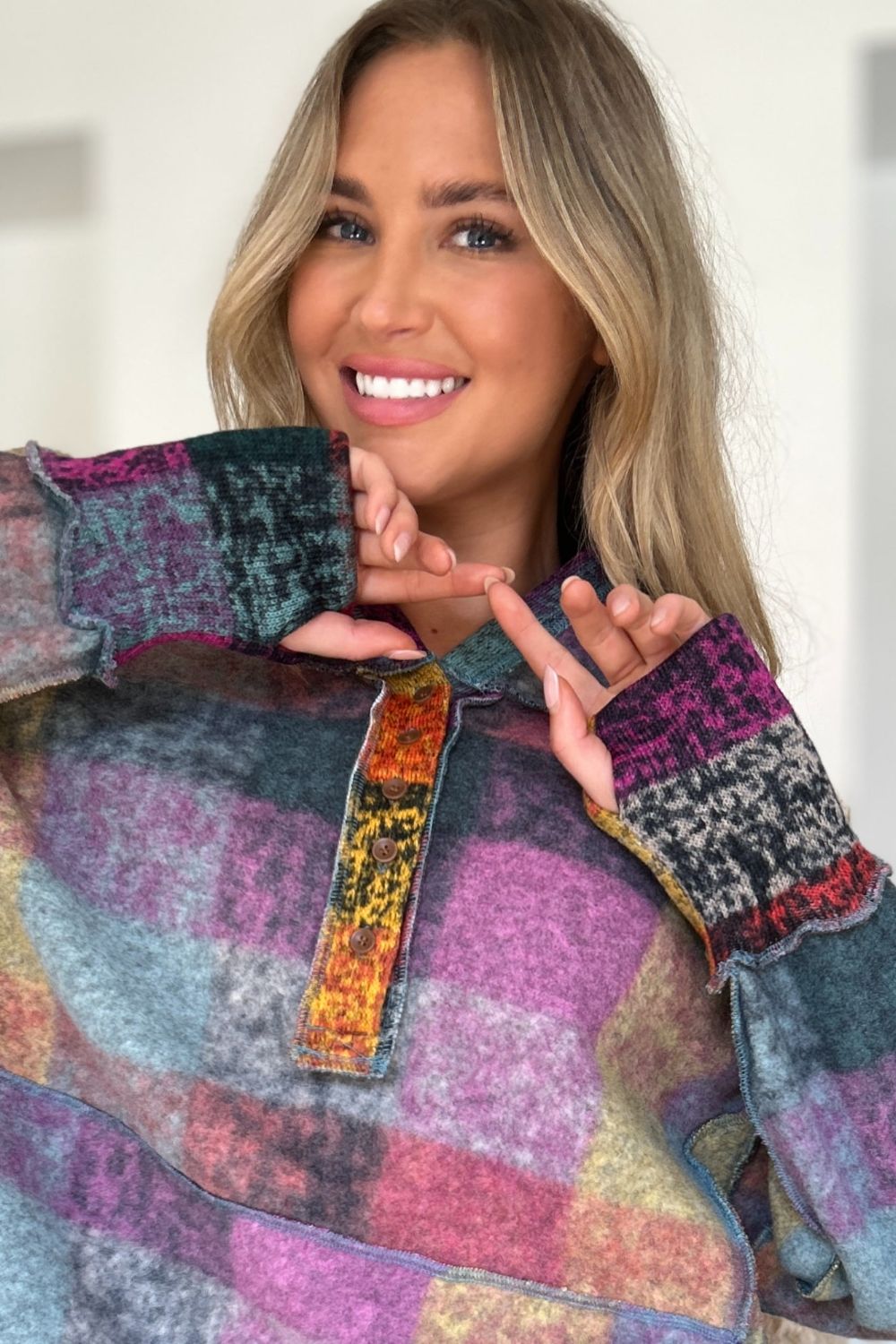 Double Take Plaid Dropped Shoulder Fleece Hoodie - Littles Collection