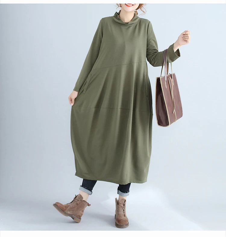 Women Cotton Turtleneck Dress