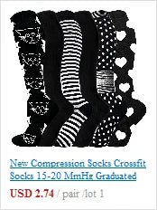 Five pairs of Littles Collection Compression Socks Varicose Veins Medical Marathon in black, each with white cat faces, stripes, polka dots, stars, and hearts. Designed for athletic use and varicose vein relief. Price and details shown below.