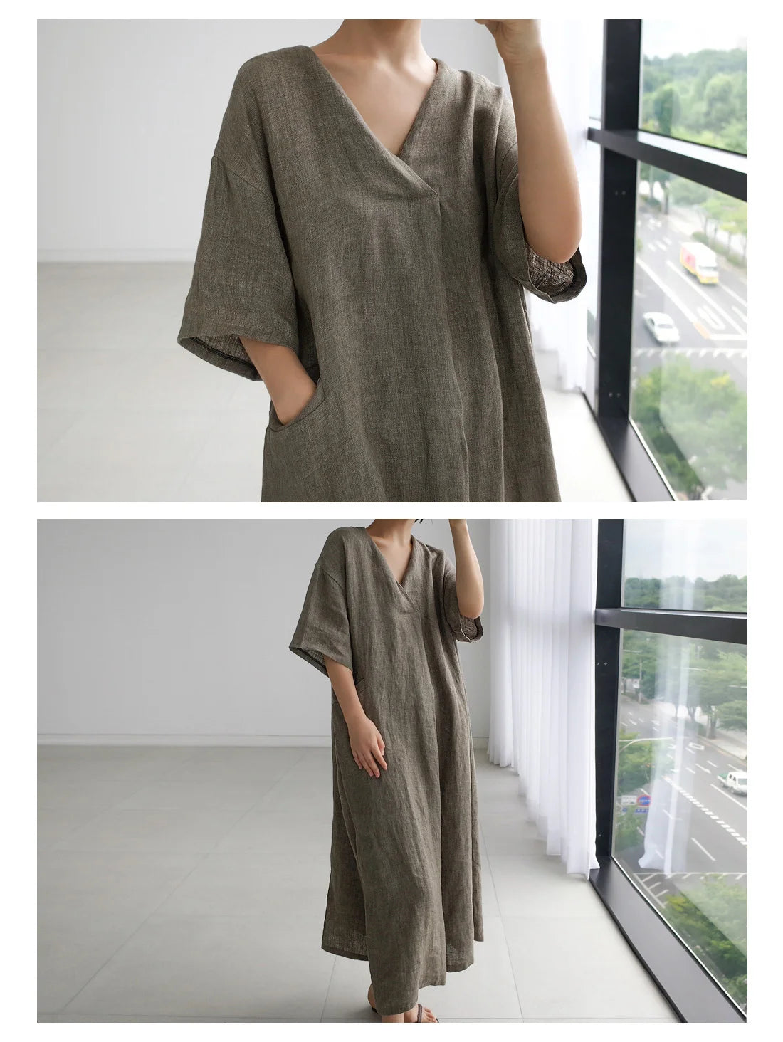 JNT Women Vintage Cotton Linen Dresses Blue - Littles Collection