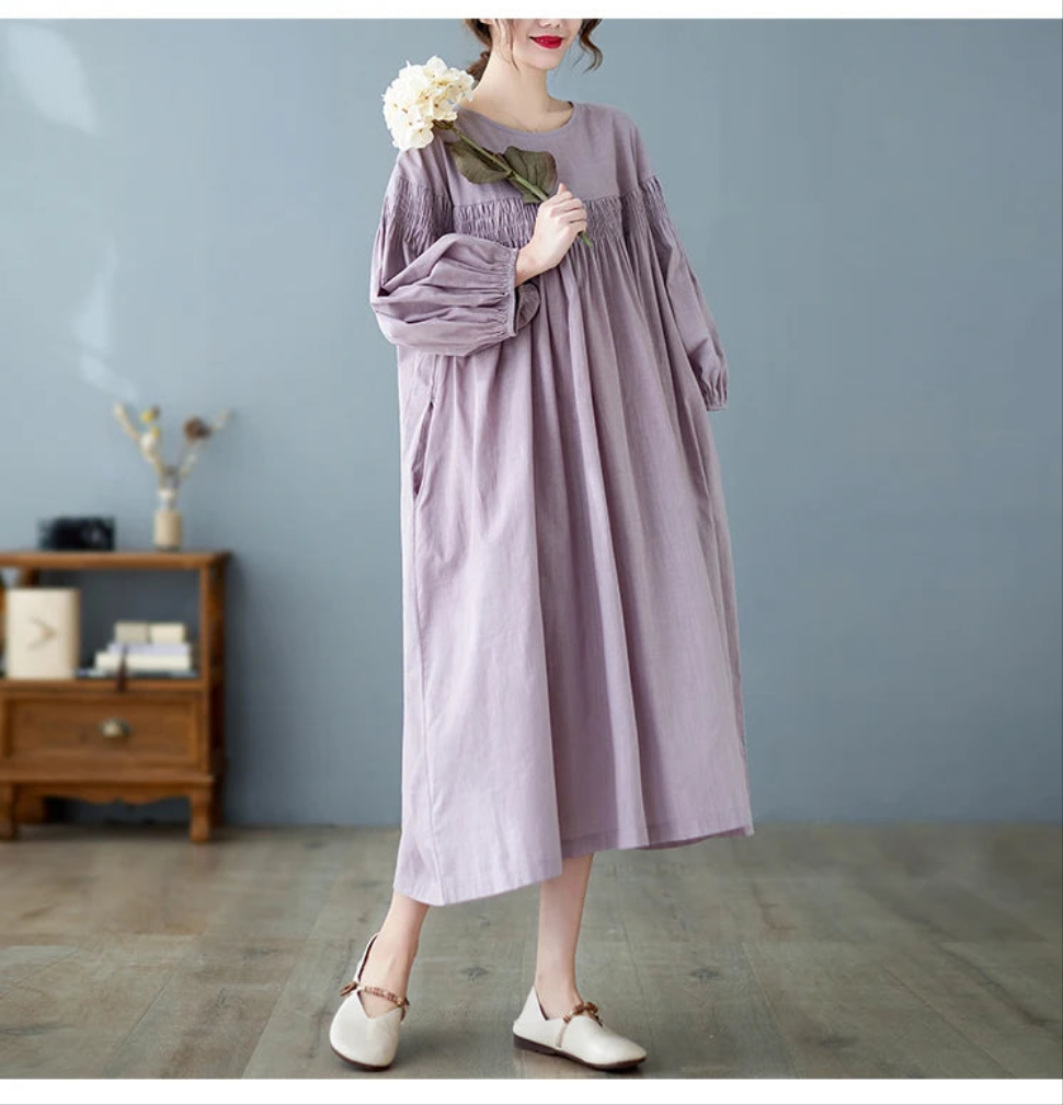 Oversized Women Loose Ruffle Pleated Korean Style Dresses - Littles Collection