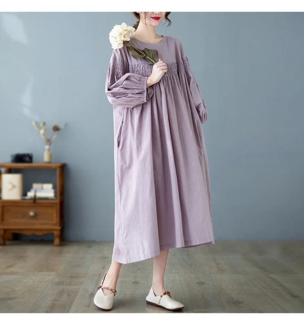 Oversized Women Loose Ruffle Pleated Korean Style Dresses - Littles Collection