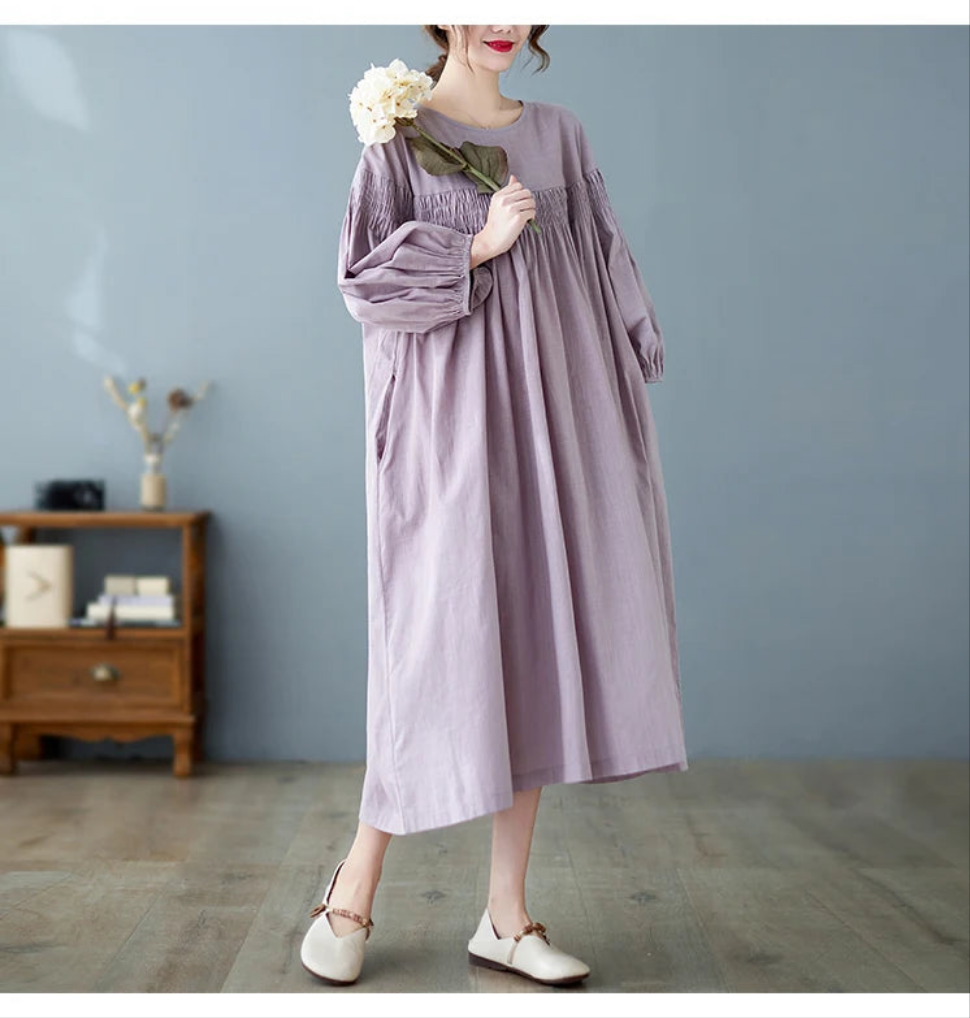 Oversized Women Loose Ruffle Pleated Korean Style Dresses - Littles Collection
