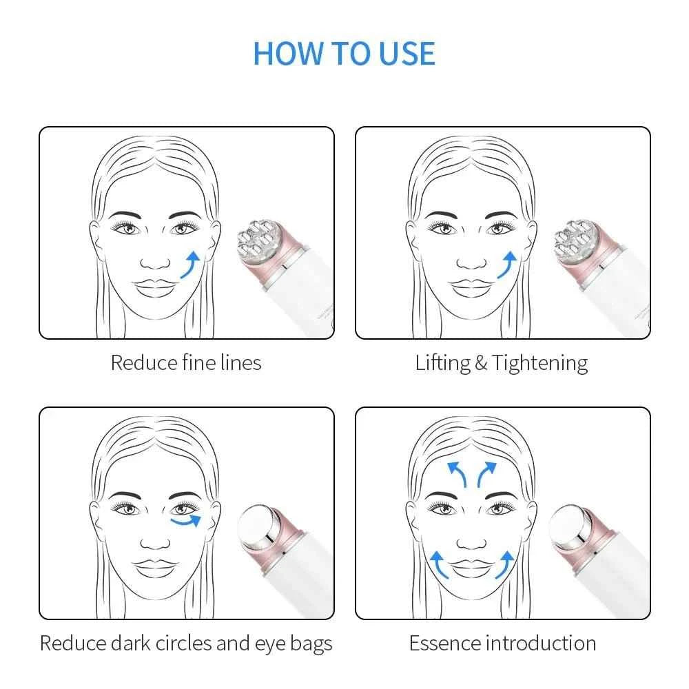 Instructions on how to use a facial device with illustrations of a woman&