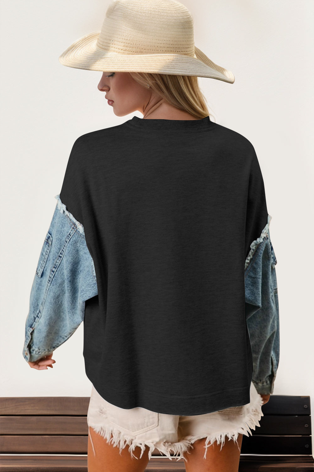 Double Take Raw Edge Star Contrast Sweatshirt - Littles Collection
