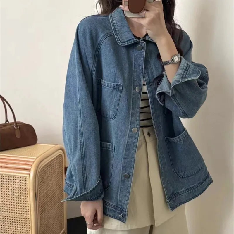 Retro Denim Cotton Jackets Japanese Raglan Sleeve