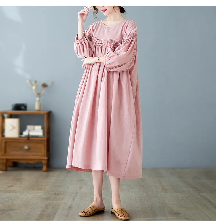 Oversized Women Loose Ruffle Pleated Korean Style Dresses - Littles Collection