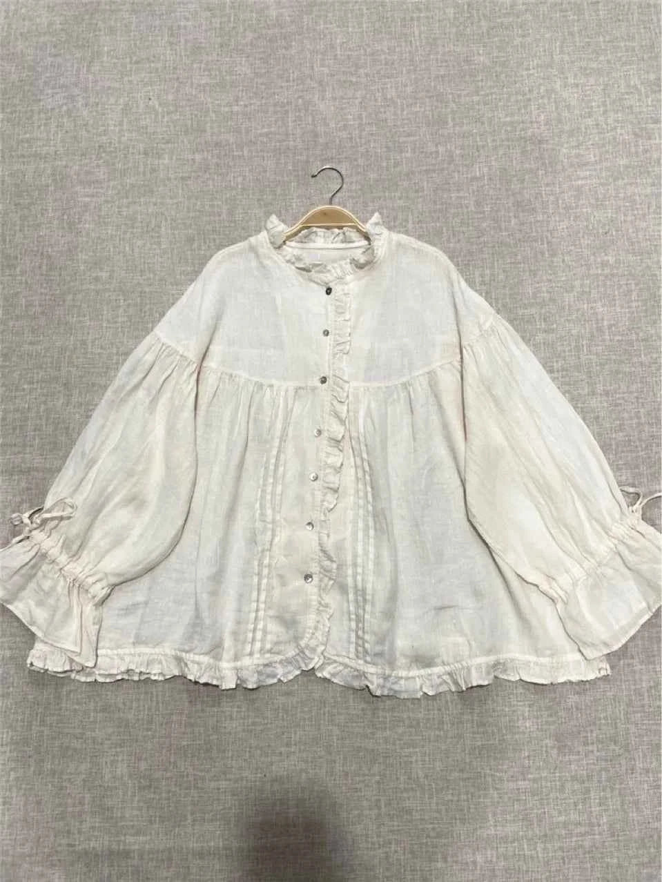 Retro Linen Ear Balloon Sleeve Blouse