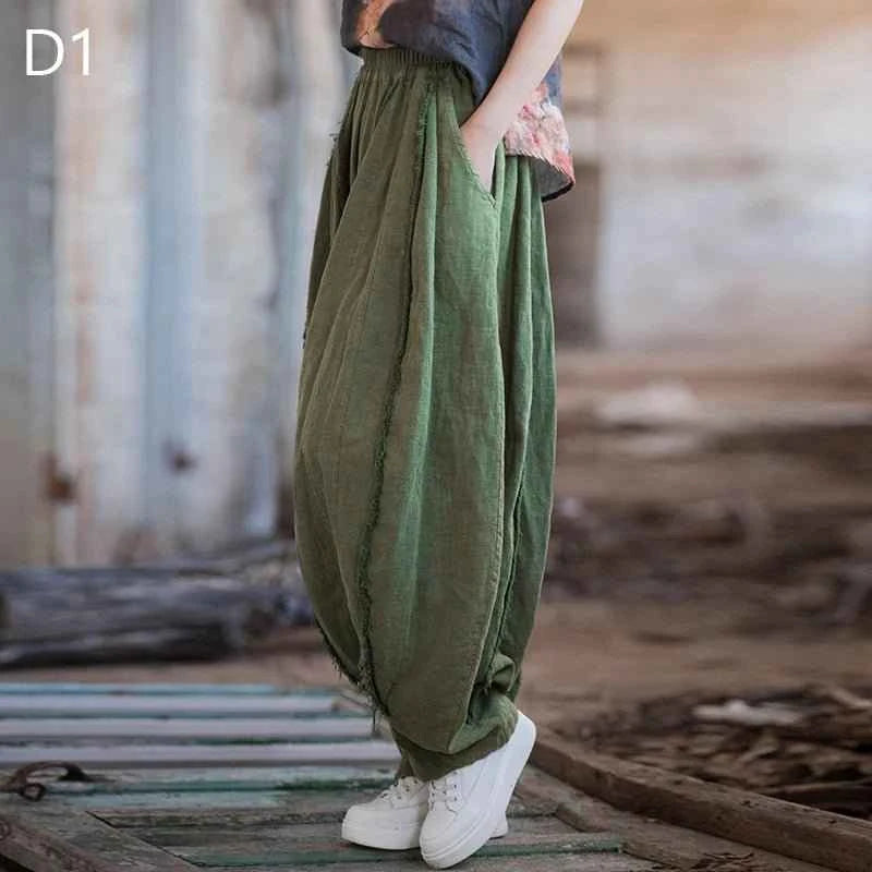 Women Vintage Literature Tie-dye Pants Cotton Linen
