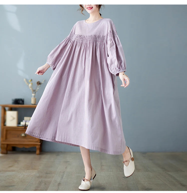 Oversized Women Loose Ruffle Pleated Korean Style Dresses - Littles Collection