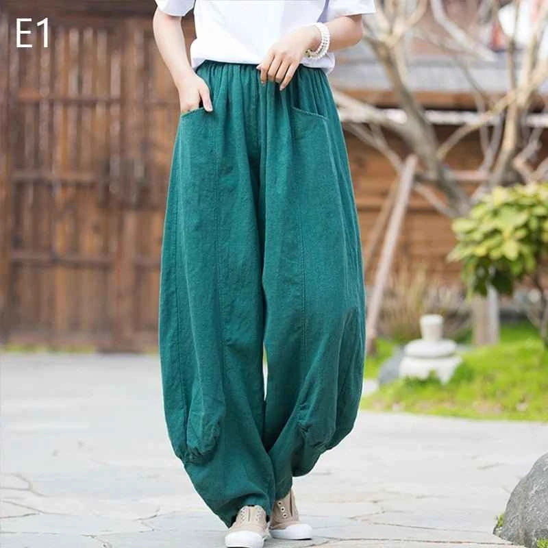 Women Vintage Literature Tie-dye Pants Cotton Linen