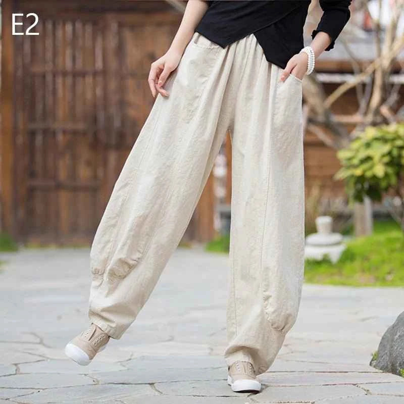 Women Vintage Literature Tie-dye Pants Cotton Linen