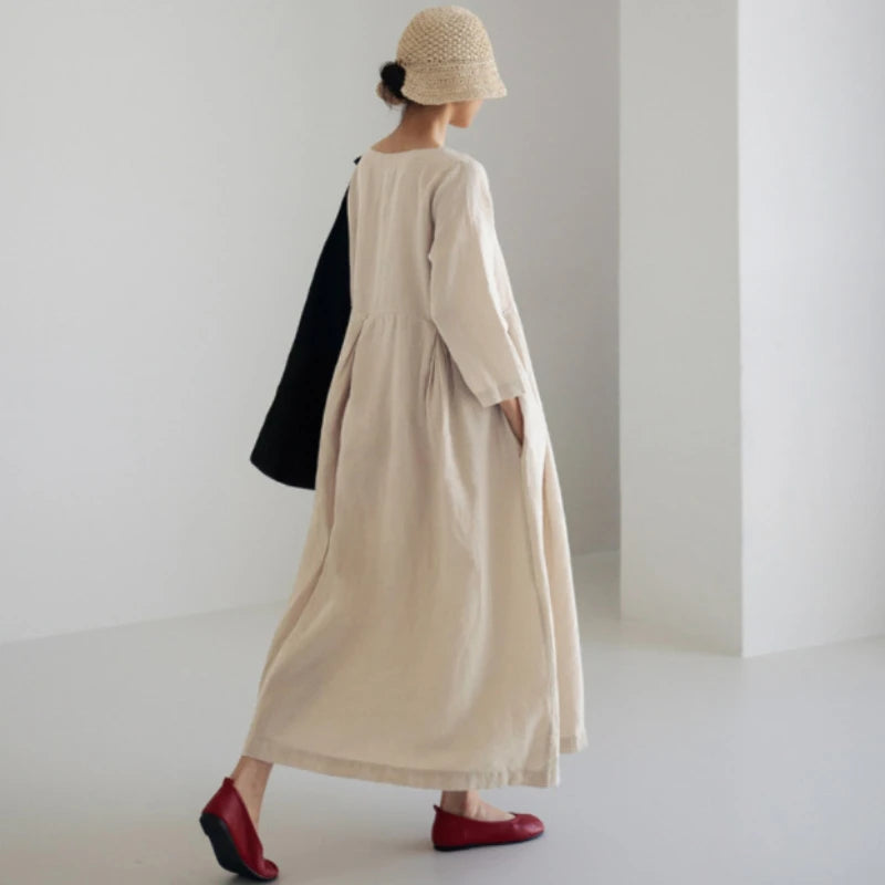 Vintage Style Casual Cotton Linen Dresses Women - Littles Collection