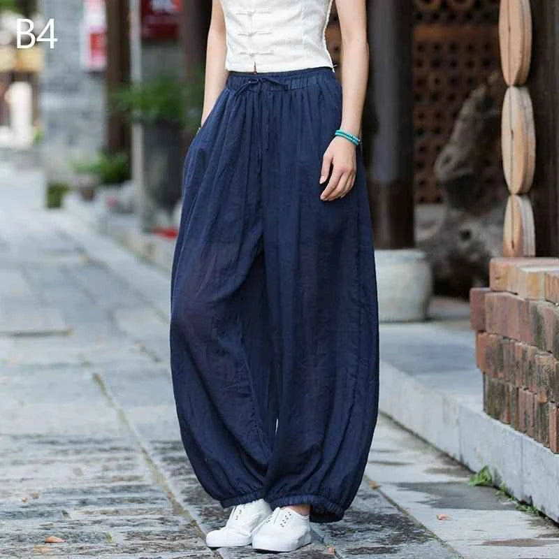 Women Vintage Literature Tie-dye Pants Cotton Linen