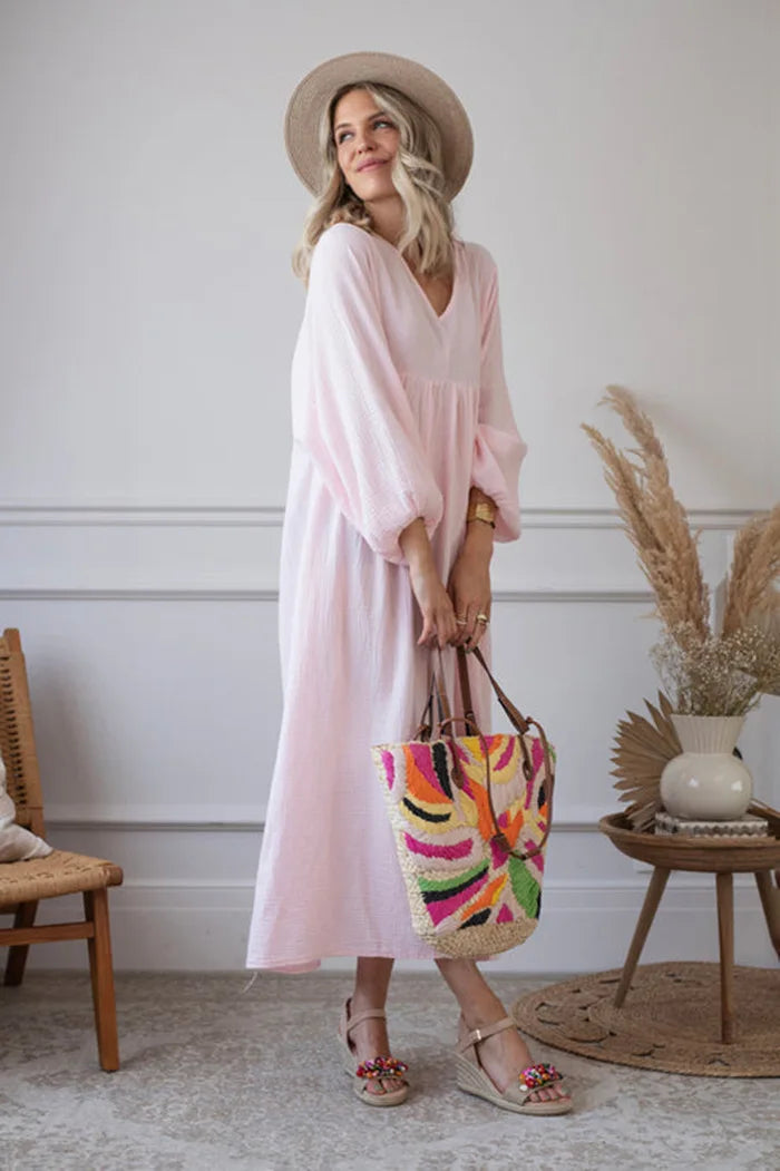 Vintage Boho Dress For Women Muslin 100% Cotton - Littles Collection