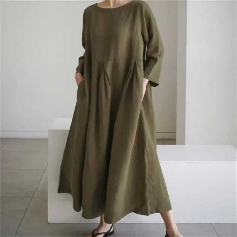 Vintage Style Casual Cotton Linen Dresses Women - Littles Collection