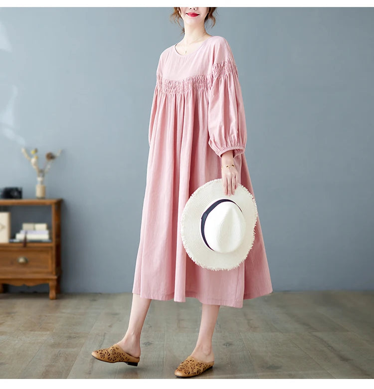 Oversized Women Loose Ruffle Pleated Korean Style Dresses - Littles Collection
