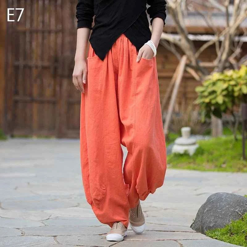 Women Vintage Literature Tie-dye Pants Cotton Linen