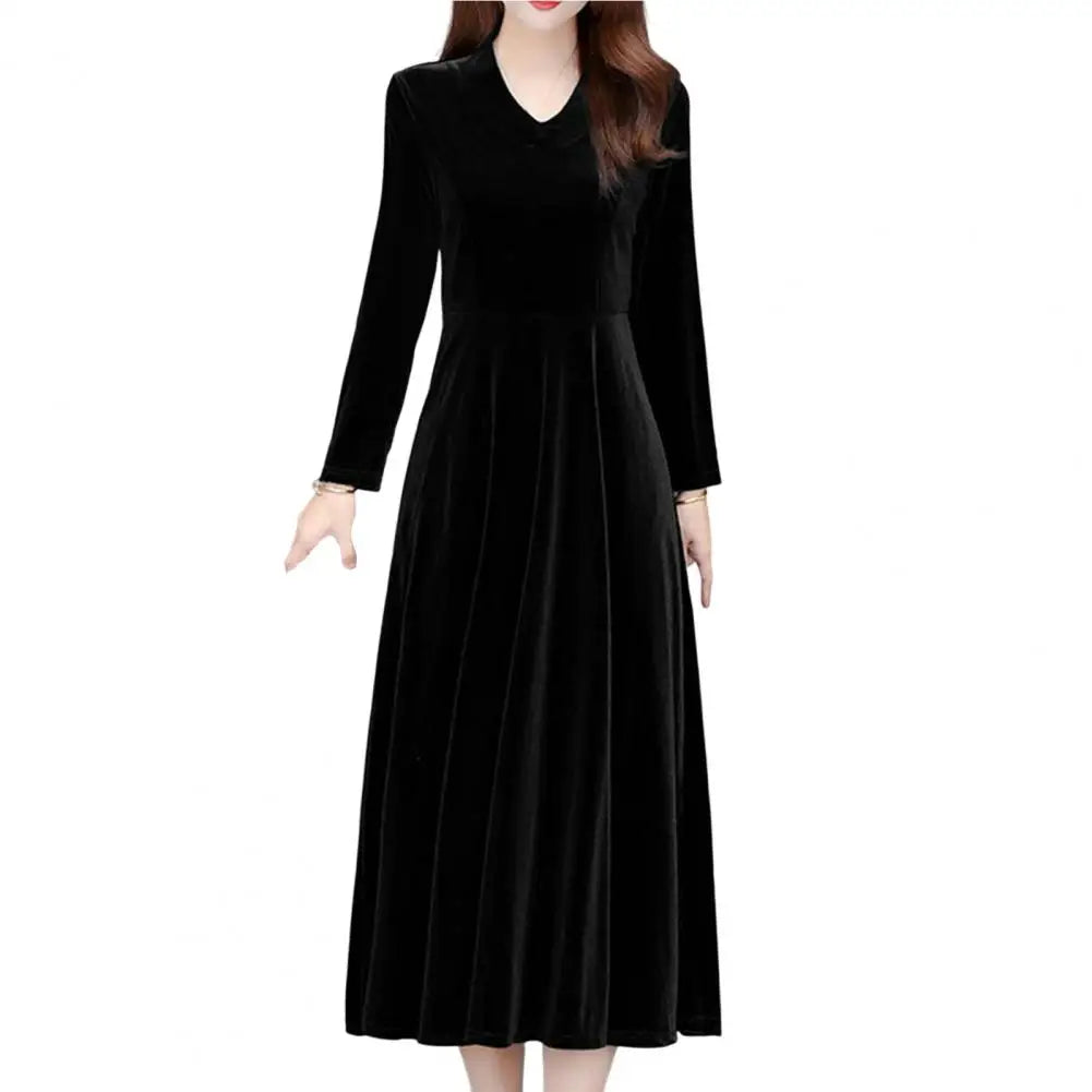 Velvet Vintage Women Maxi Dress OL Style - Littles Collection