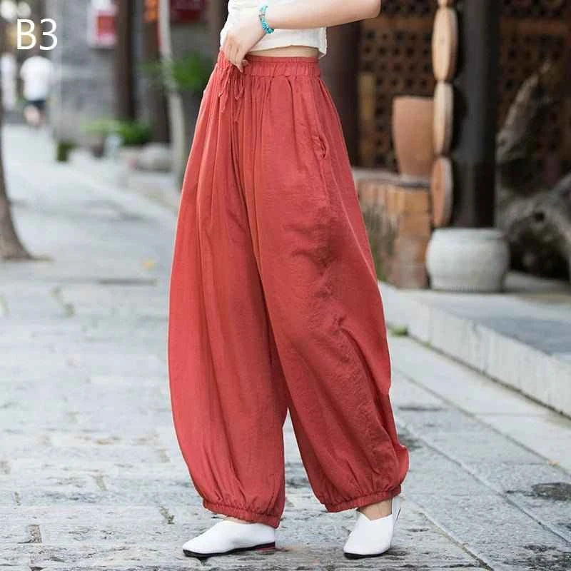 Women Vintage Literature Tie-dye Pants Cotton Linen