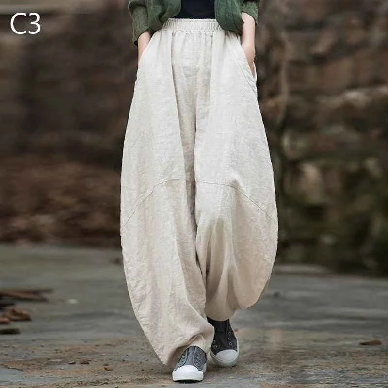 Women Vintage Literature Tie-dye Pants Cotton Linen