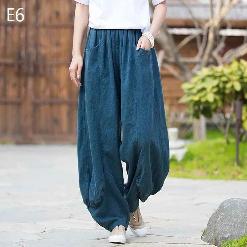 Women Vintage Literature Tie-dye Pants Cotton Linen