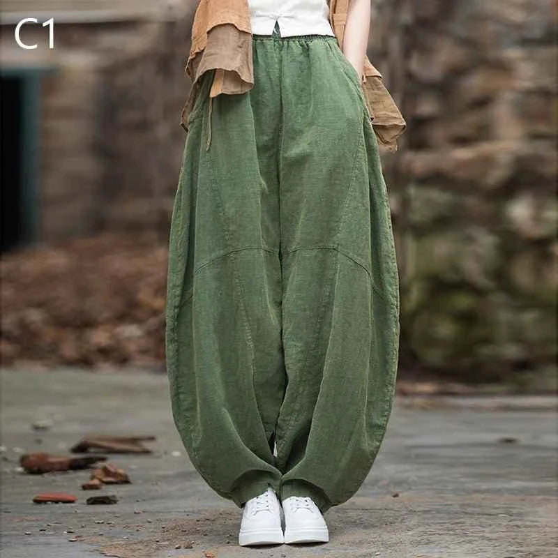 Women Vintage Literature Tie-dye Pants Cotton Linen