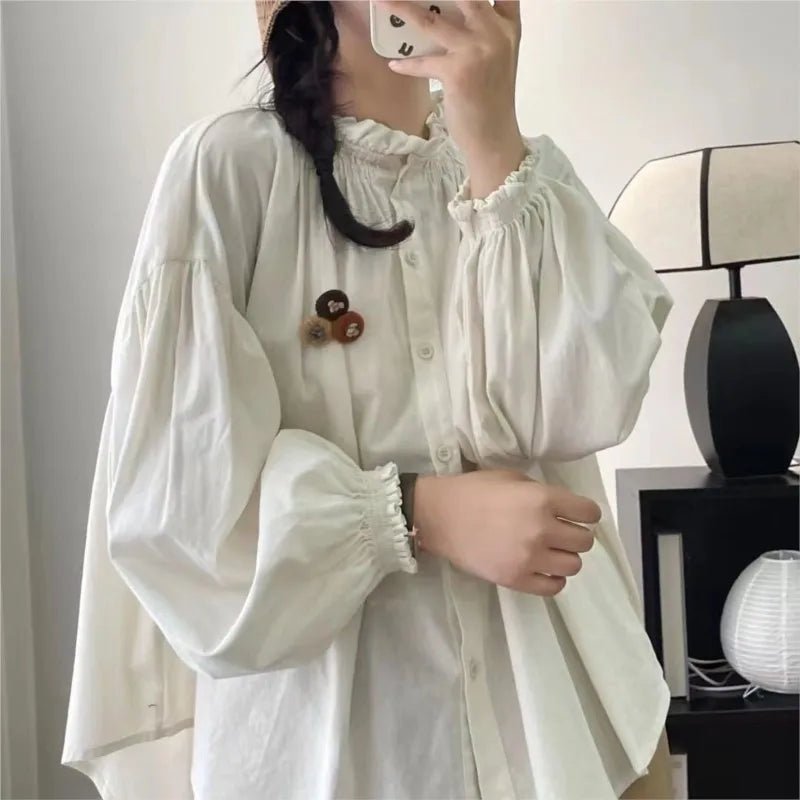 Japanese_Forest_Fungus_cotton_shirt_features_a_stand-up_collar_women_fashion - littlescollection