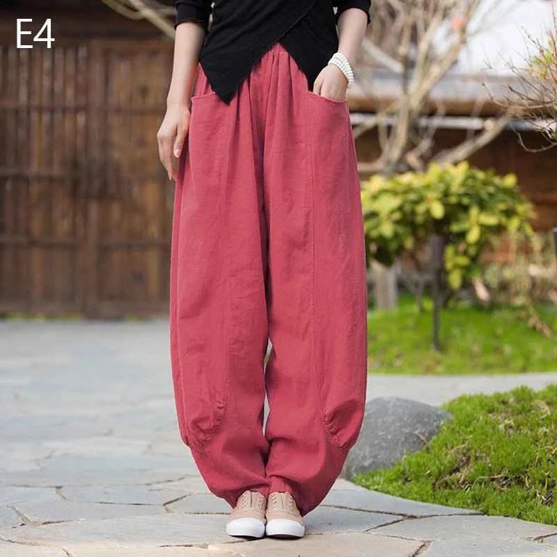 Women Vintage Literature Tie-dye Pants Cotton Linen