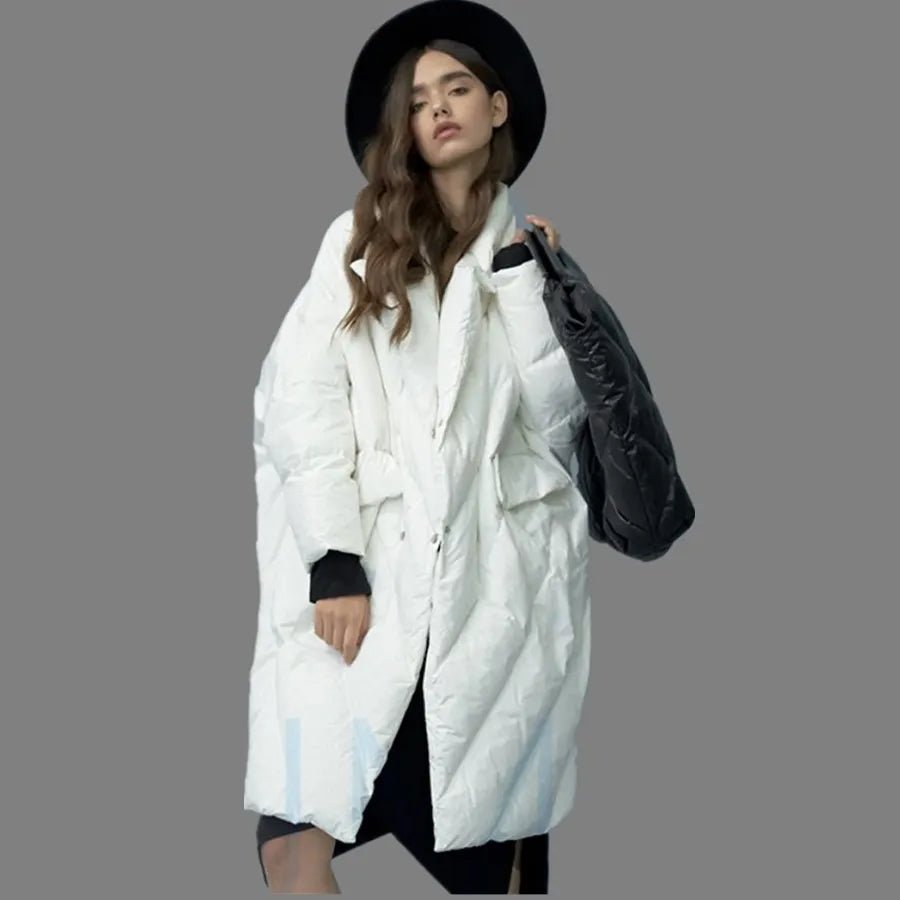 Thicker Duck Down Jacket Cocoon&Bat Type Parkas Big Pocket white women_fashion - littlescollection