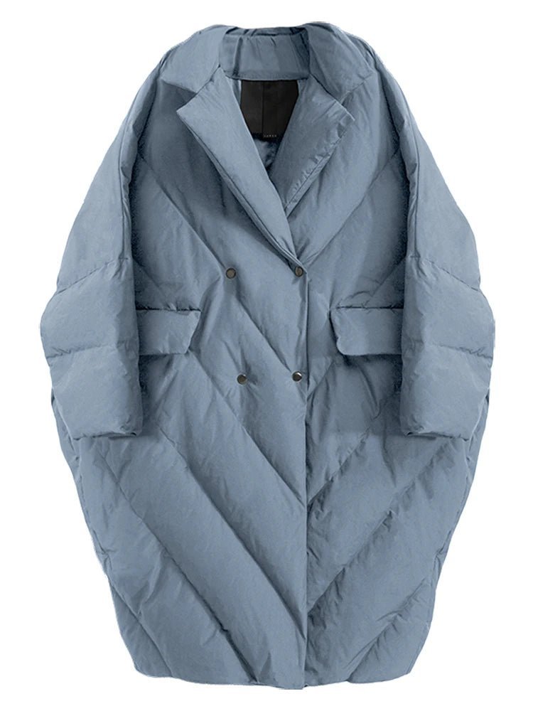 Thicker Duck Down Jacket Cocoon&Bat Type Parkas Big Pocket blue women_fashion - littlescollection