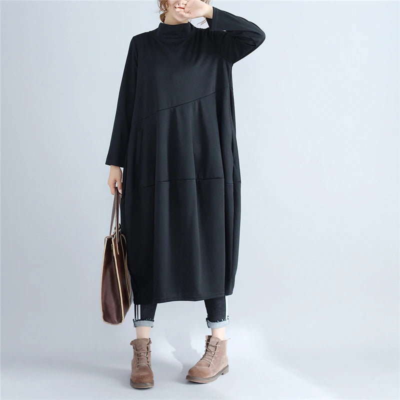 Women Cotton Turtleneck Dress black