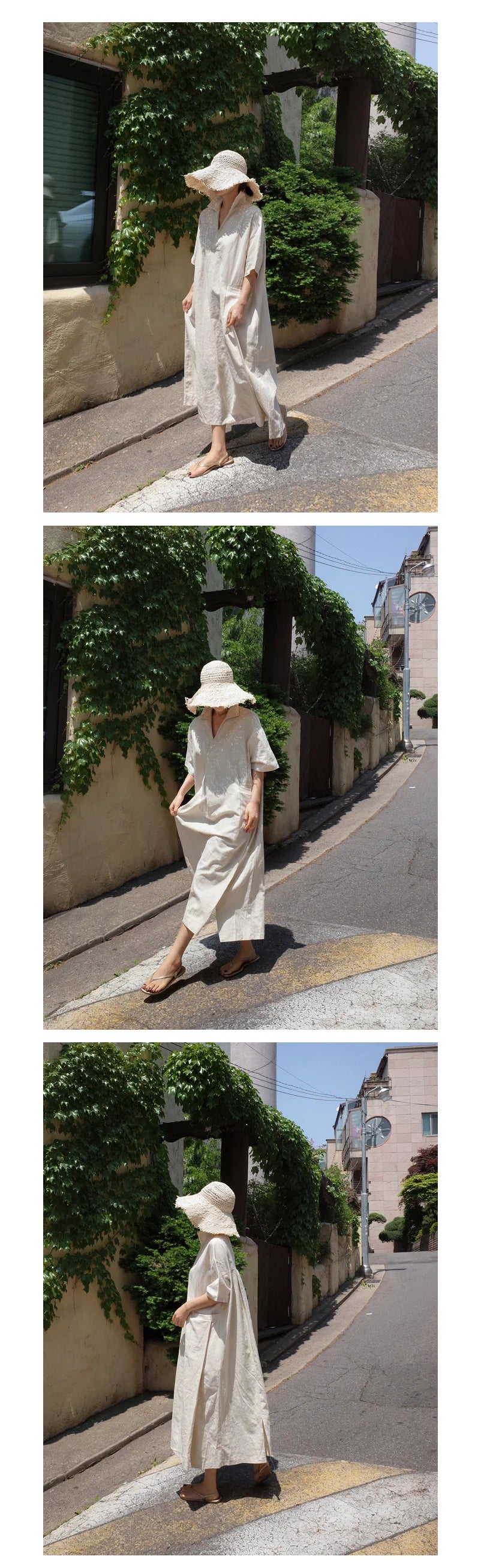 JNT Women Vintage Cotton Linen Long Dress - Littles Collection