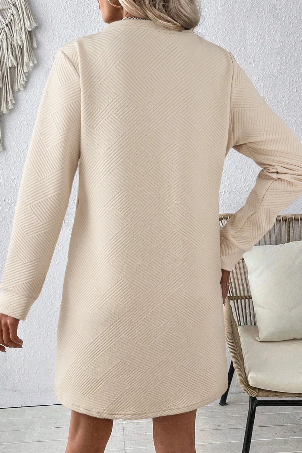 Textured Round Neck Long Sleeve Mini Dress - Littles Collection