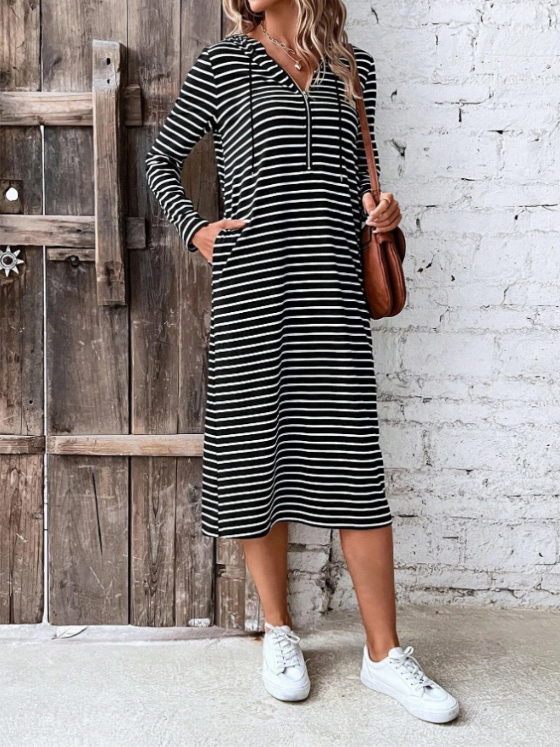 Striped Zip Front Hooded Dress - Littles Collection