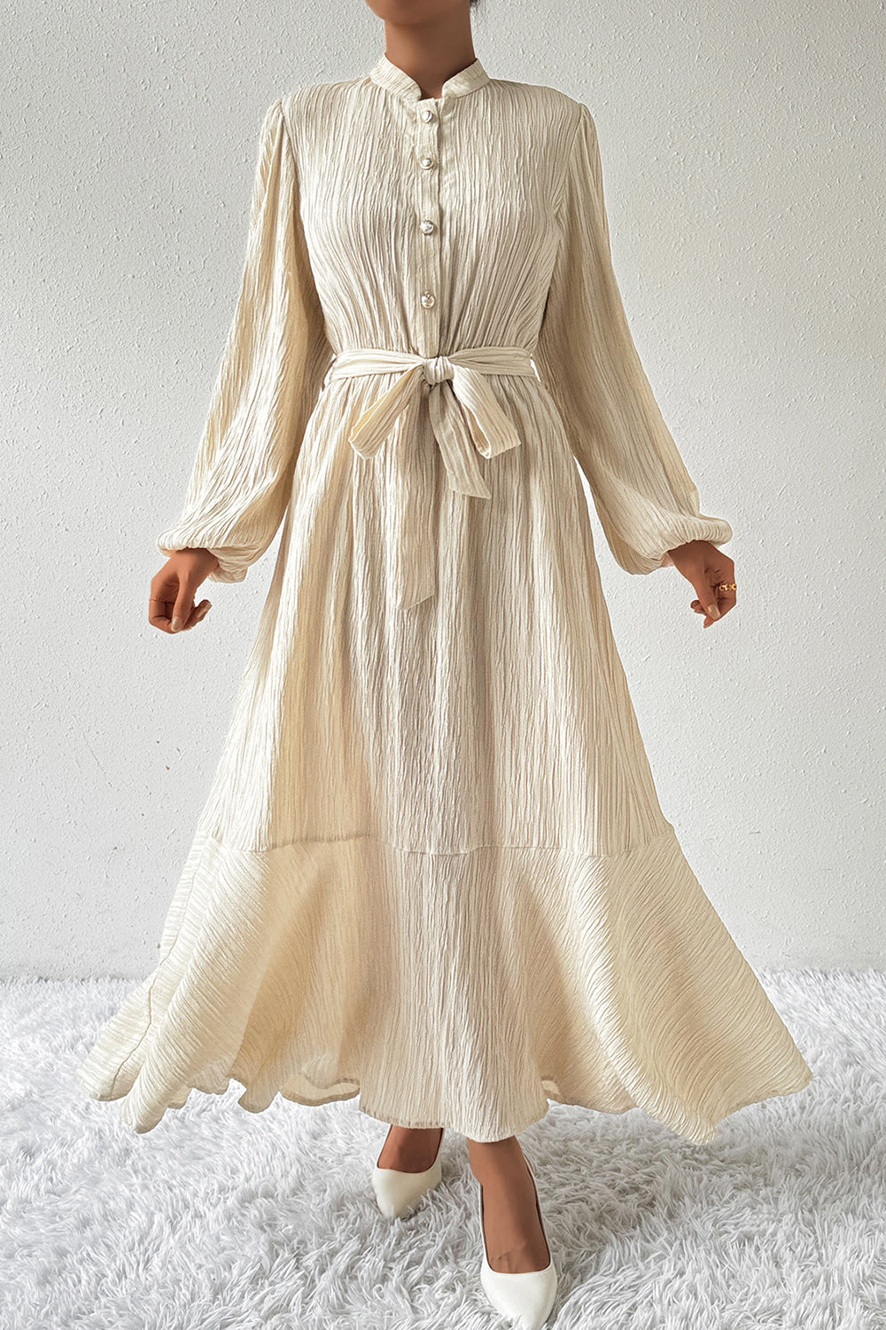 Honey Tied Button Up Balloon Sleeve Dress - Littles Collection
