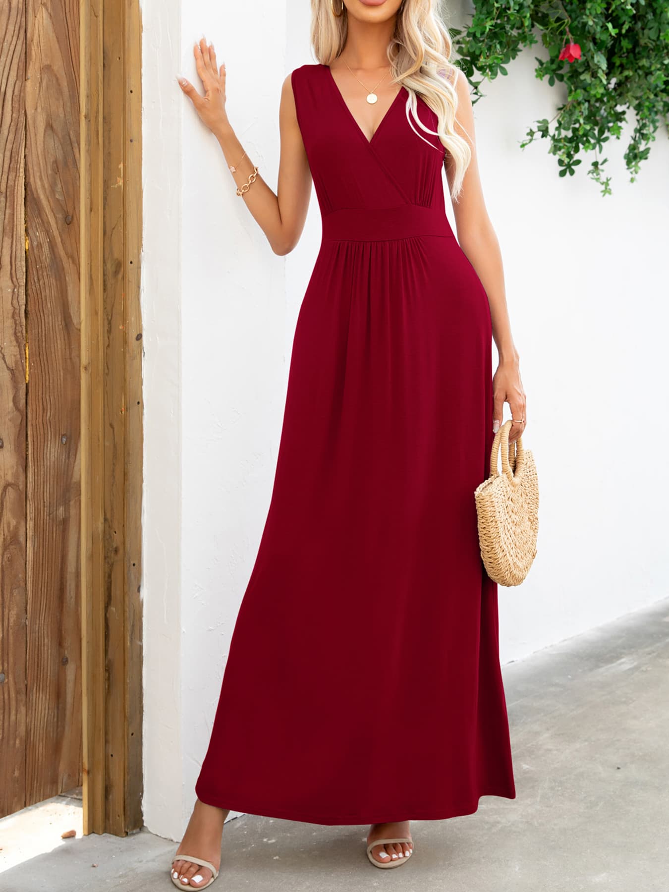 Surplice Neck Maxi Party Dress Black - Littles Collection