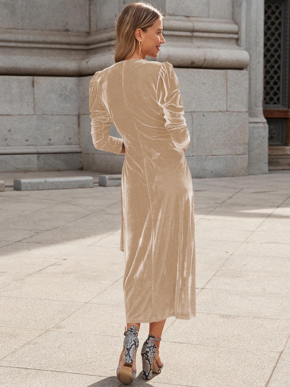 Surplyce Puff Sleeve Midi Dress In Black - Littles Collection