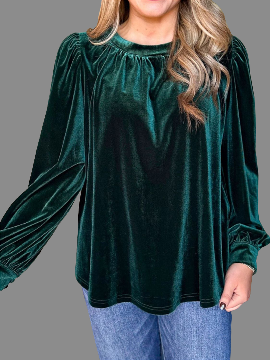 Ruched Neck Long Sleeve Blouse - Littles Collection