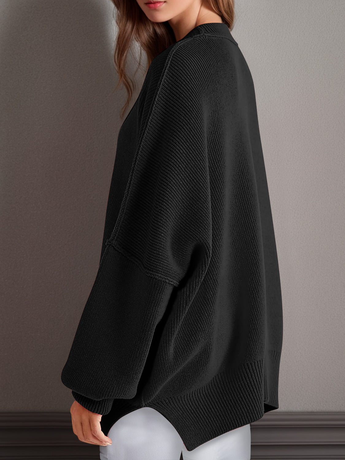 Double Take Side Slit Oversized Sweater - Littles Collection