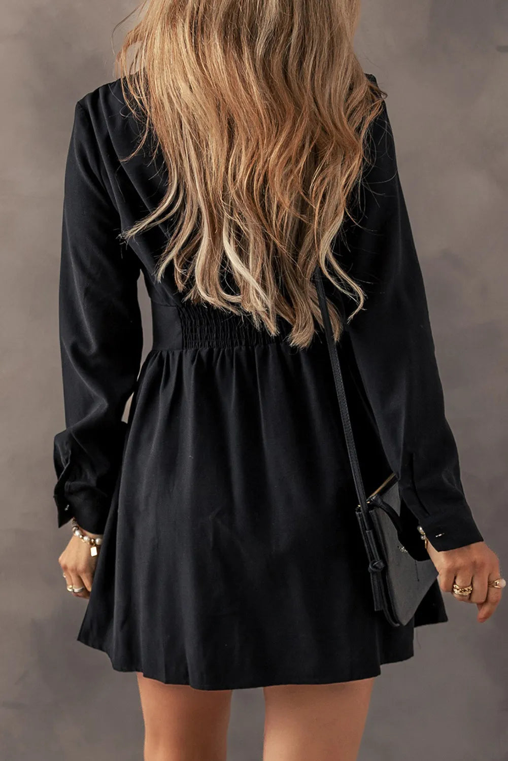 Ruched Button Up Long Sleeve Dress - Littles Collection