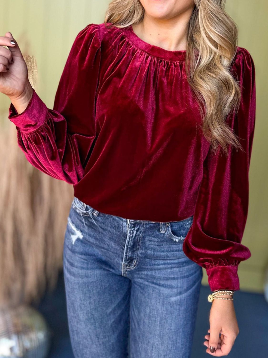 Ruched Neck Long Sleeve Blouse - Littles Collection