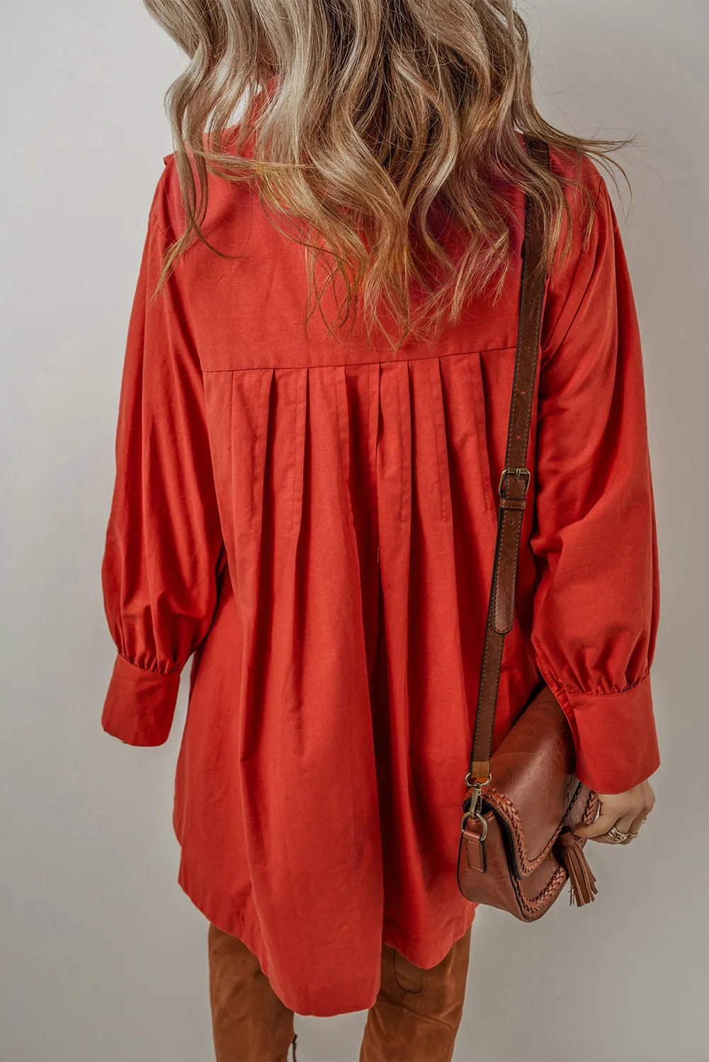 Pocketed Button Down Long Sleeve Shirt Dress - Littles Collection