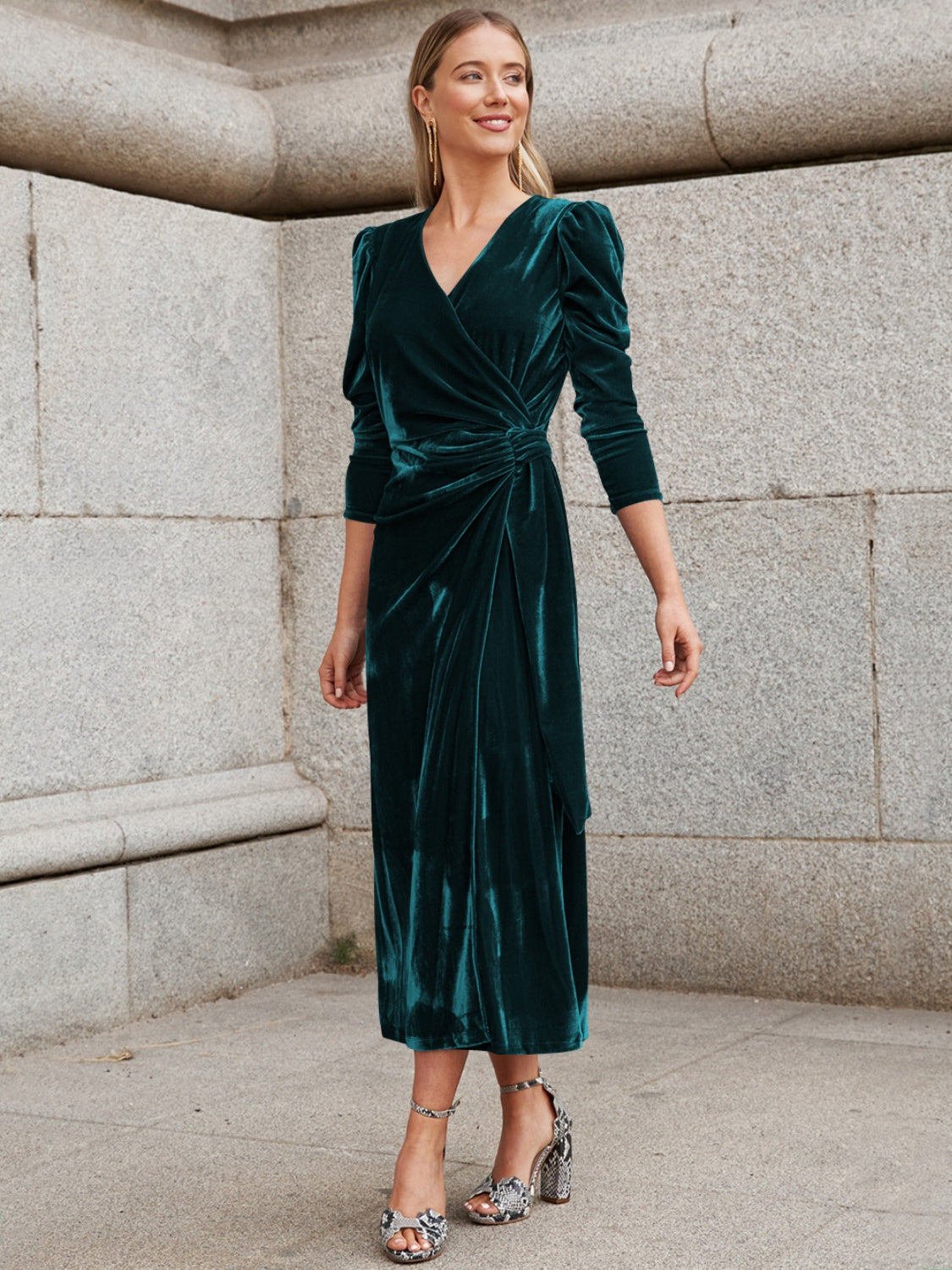 Surplyce Puff Sleeve Midi Dress In Black - Littles Collection