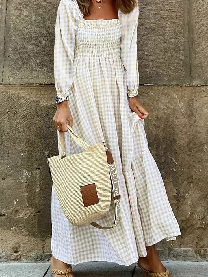 Smocked Square Neck Long Sleeve Cotton Dress - Littles Collection