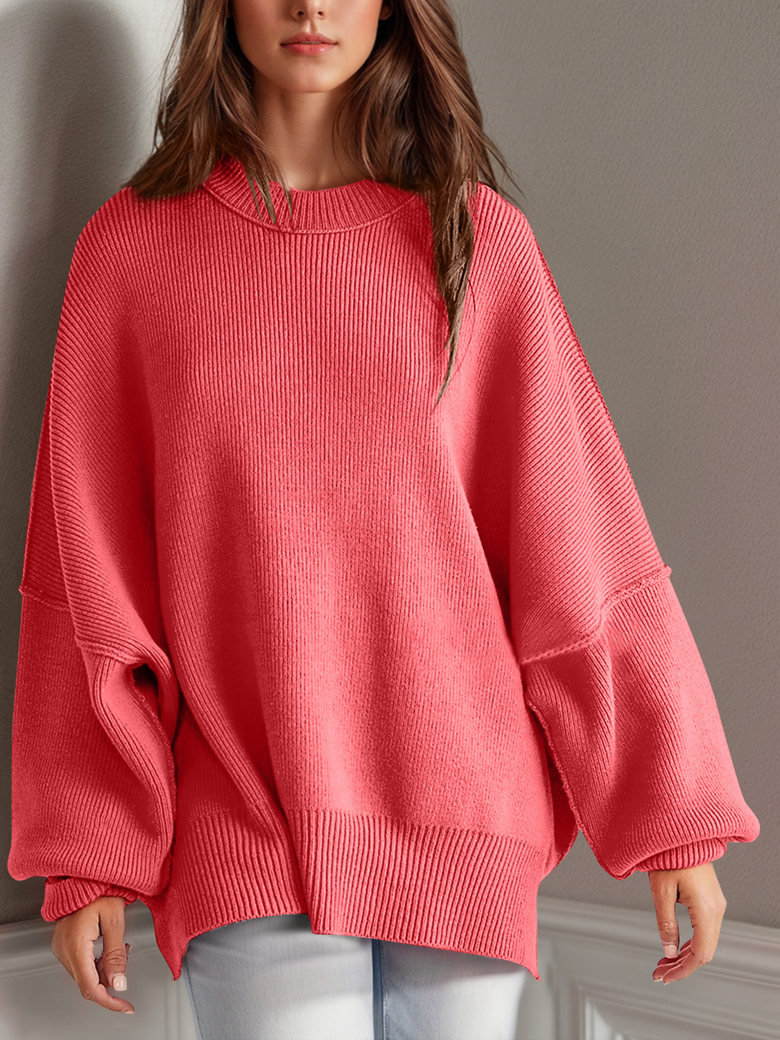 Double Take Side Slit Oversized Sweater - Littles Collection