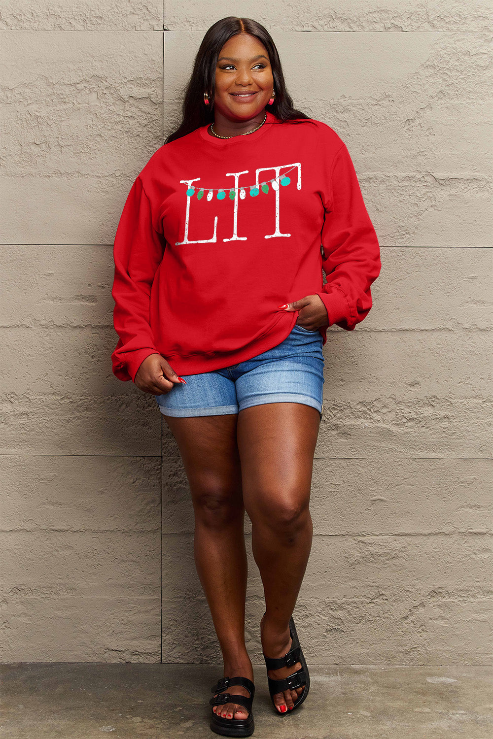Simply Love Full Size LIT Long Sleeve Sweatshirt - Littles Collection
