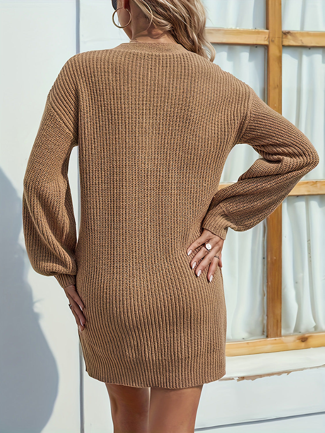 V-Neck Dropped Shoulder Mini Sweater Dress - Littles Collection
